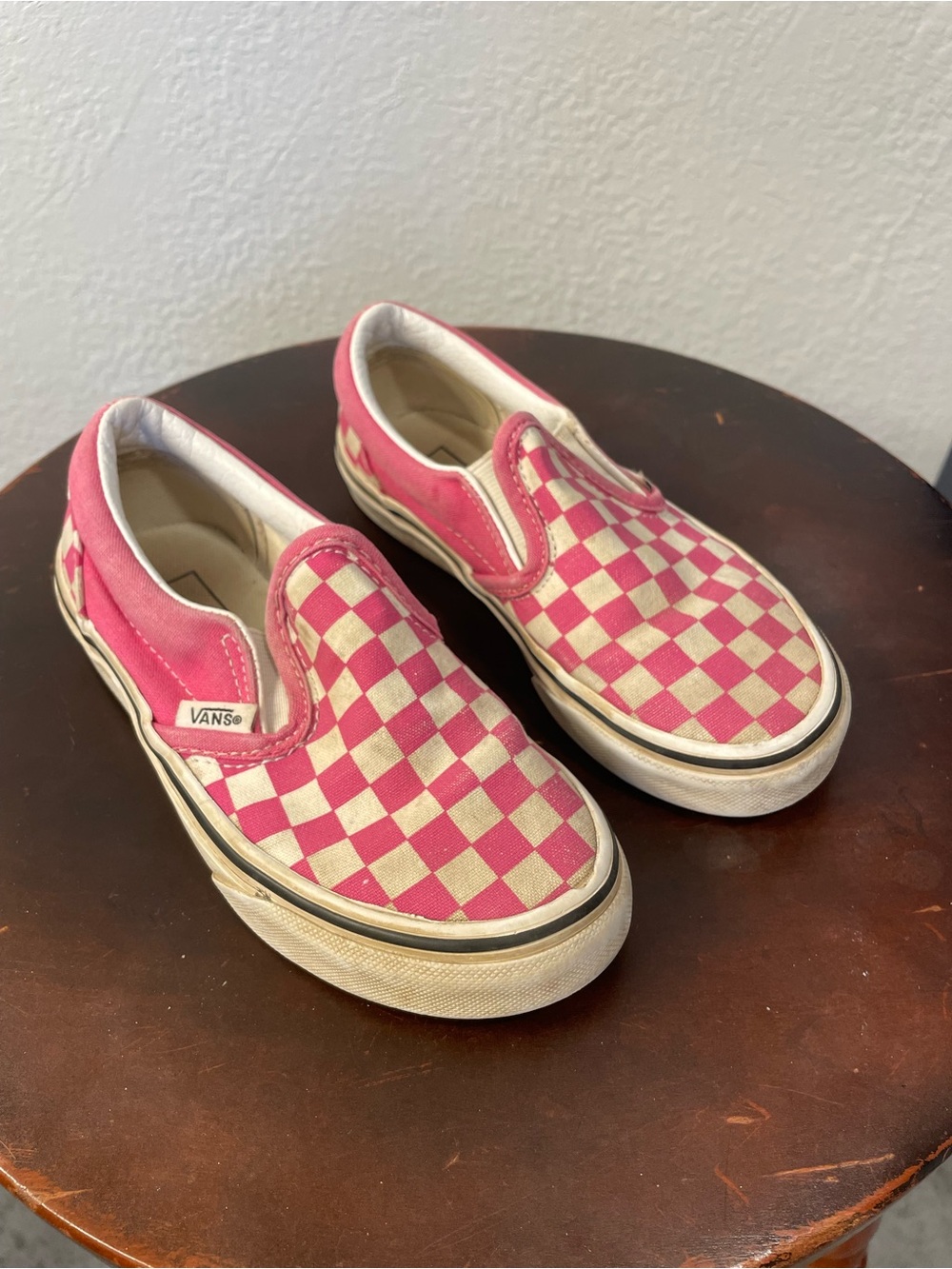 Vans Slip-On Checkerboard Sneakers in Pink and Cream